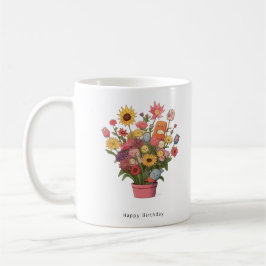 Färgglatt blommande födelsedagsbukett, kaffemugg