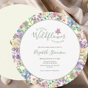 Färgglatt blommande litet vildblomma baby shower inbjudningar
