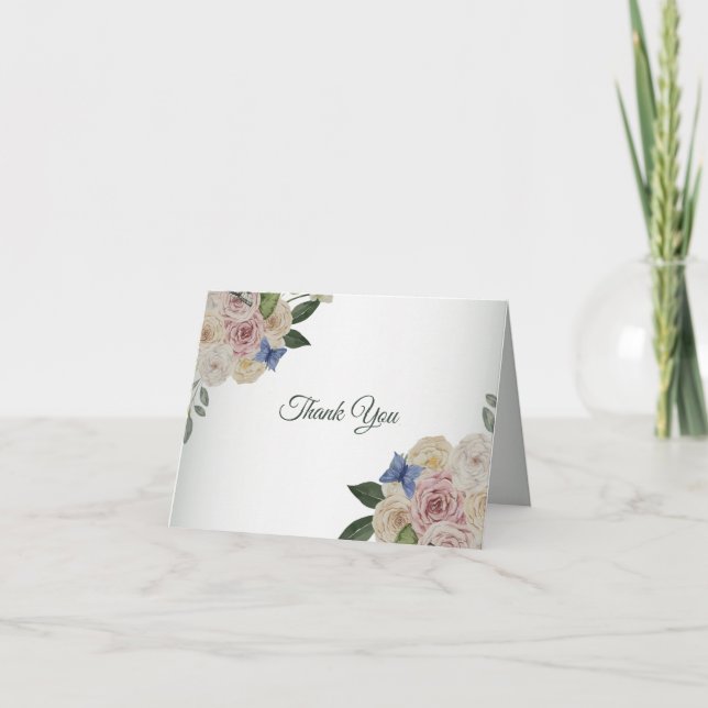 Färgglatt Blommigt Blått Fjäril Grönt Bröllop Kala Tack Kort (Framsida)