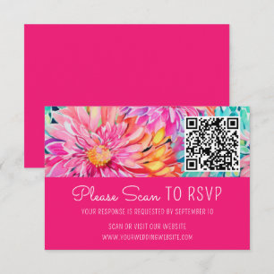 Färgglatt Blommigt Bröllops QR-kodfäste OSA Kort