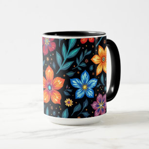 Färgglatt Blommigt Knapphuvud Bakgrund Mugg