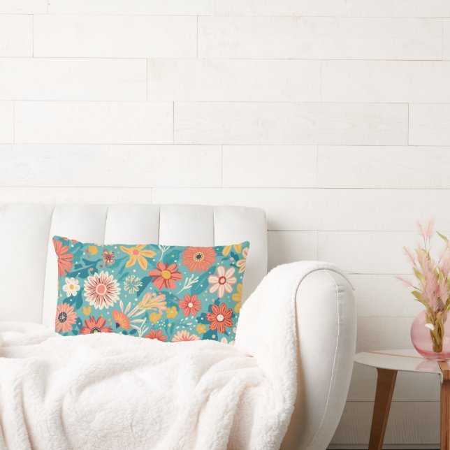 Färgglatt blommigt kuddfodral i blomform lumbarkudde (Soffa)