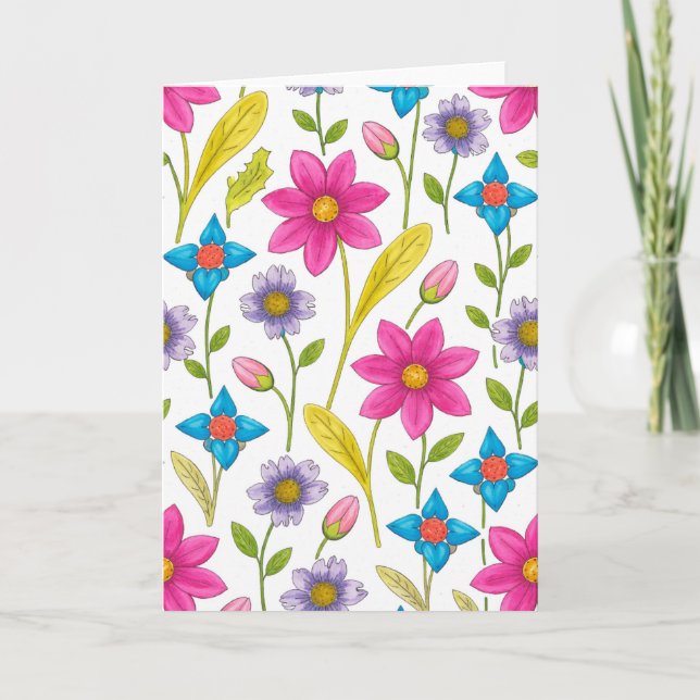 Färgglatt Blommigt Mönster Blank Kort (Framsida)