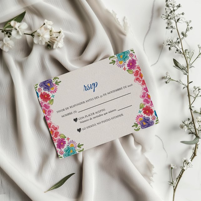 Färgglatt blomster botanisk fiesta spanskt bröllop OSA kort (Colorful Floral Botanical Fiesta Spanish Wedding RSVP Card)