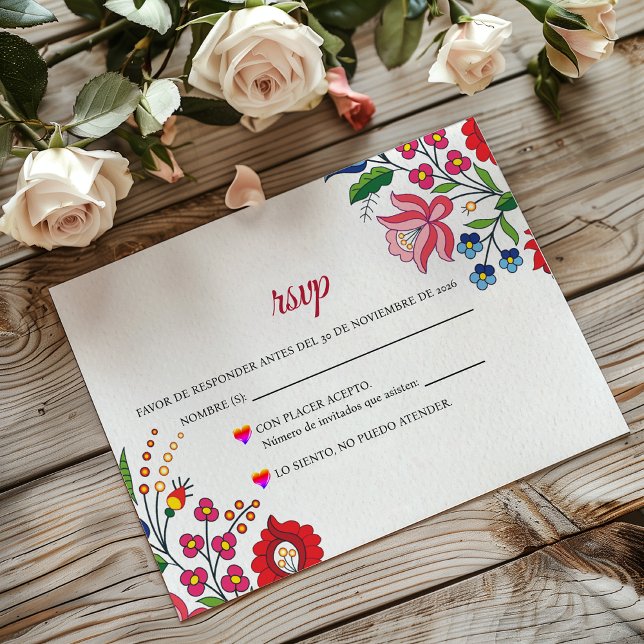 Färgglatt blomster botanisk modern spanskt bröllop OSA kort (Colorful Floral Botanical Modern Spanish Wedding RSVP Card)