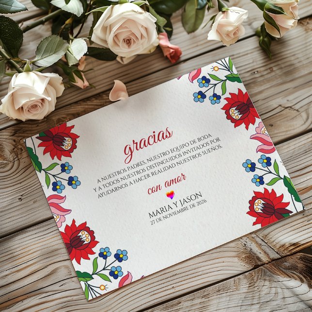 Färgglatt blomster botaniskt modern spanskt bröllo tack kort (Colorful Floral Botanical Modern Spanish Wedding Thank You Card)
