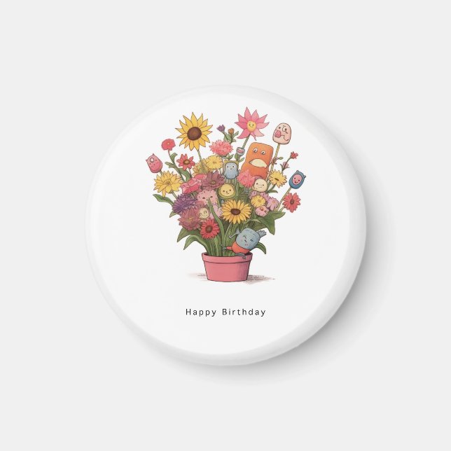 Färgglatt blomster magnet födelsedagsbukett,  (Framsidan)