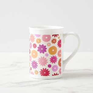 Färgglatt blomster mönster benporslin mugg