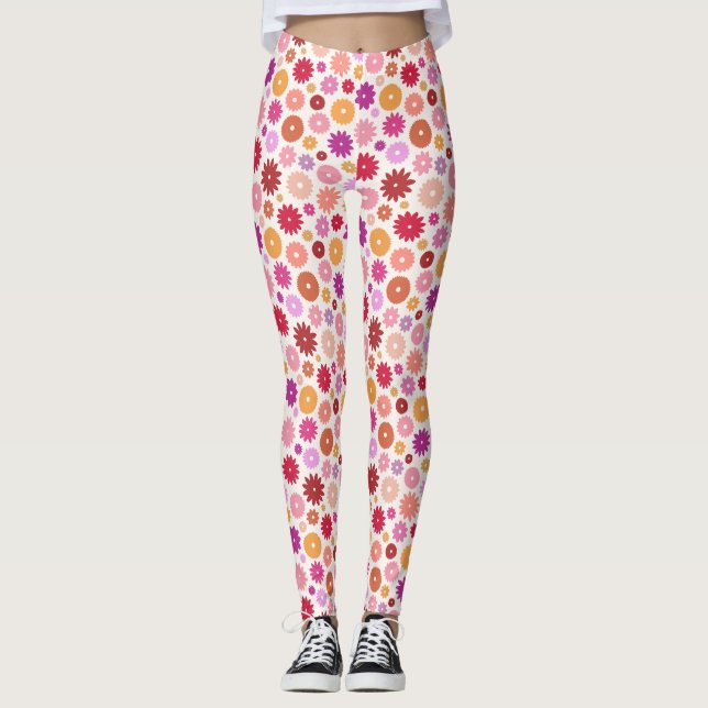 Färgglatt blomster mönster leggings (Framsida)