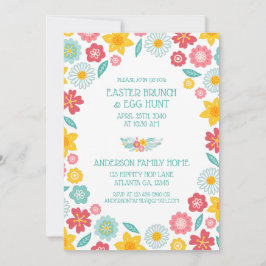 Färgglatt blomster Mönster Påskbrunch jakt Inbjudningar