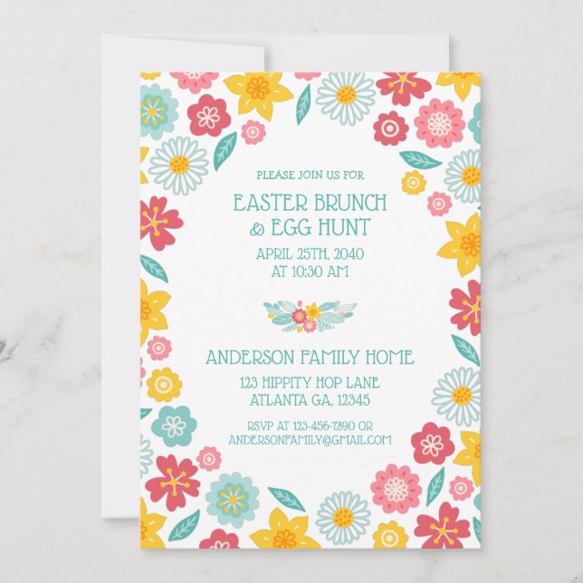 Färgglatt blomster Mönster Påskbrunch jakt Inbjudningar (Framsida)