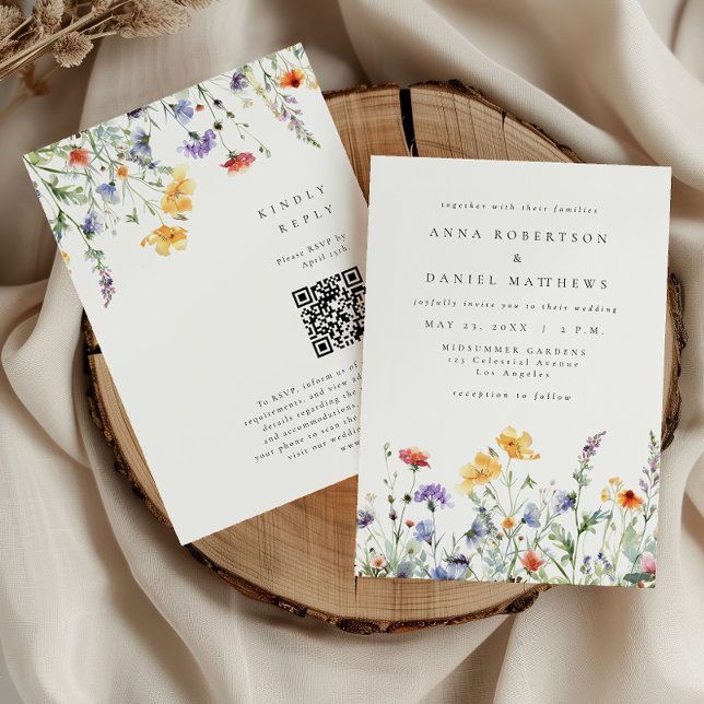 Färgglatt blomster QR-kod bröllop Inbjudningar (Skapare uppladdad)