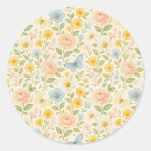 Färgglatt blomster vintage mönster med fjärilar runt klistermärke