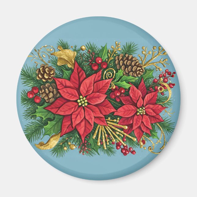 Färgglatt blomsterarrangemang för jul magnet (Framsidan)