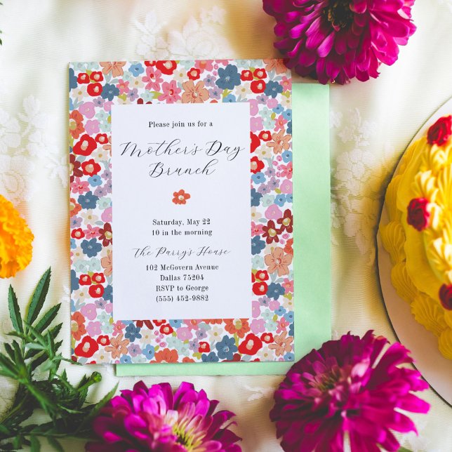 Färgglatt blomsterbrunch på mors dag inbjudningar (Colorful floral Mother's Day Brunch invitations.)