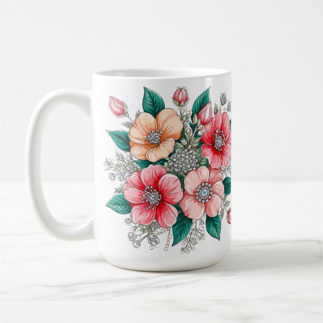Färgglatt blomsterbukett kaffemugg (Vänster)