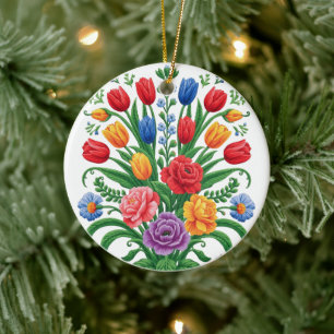 färgglatt blomsterbukett - namnsdags kort julgransprydnad keramik