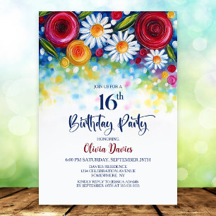 Färgglatt blomsterfirande 16-årsfest inbjudningar