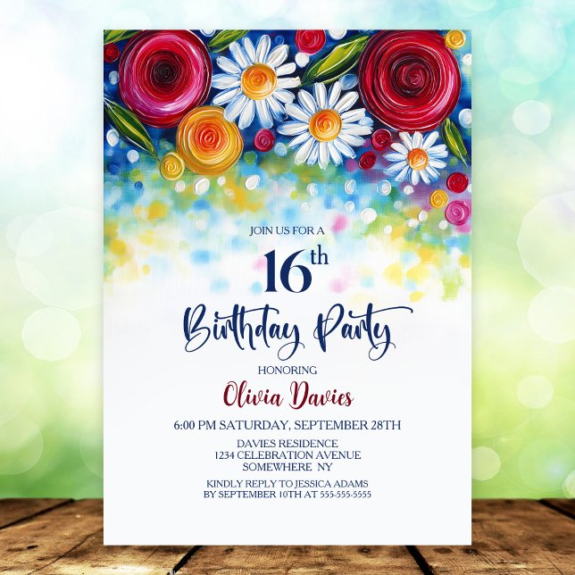 Färgglatt blomsterfirande 16-årsfest inbjudningar (Skapare uppladdad)
