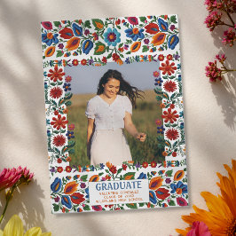 Färgglatt blomsterfirande broderi fotoexamen meddelande