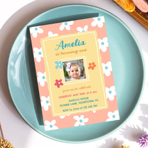 Färgglatt blomsterfirande födelsedagsfest inbjudningar