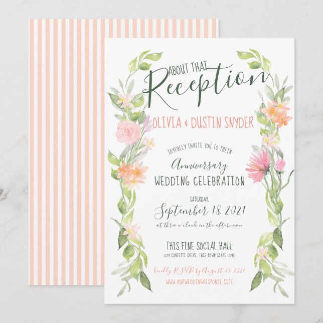 Färgglatt blomsterjubileum för bröllopsfirande inbjudningar (Fram/baksida)