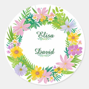 Färgglatt blomsterkrans runt klistermärke