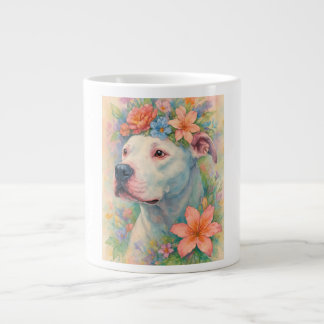 Färgglatt blomsterporträtt av Pit Bull i tryck öve Jumbo Mugg