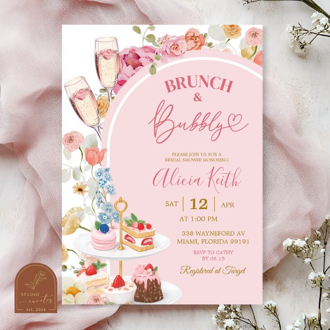 Färgglatt blomstersommarbrunch och bubblig bröllop inbjudningar (Skapare uppladdad)