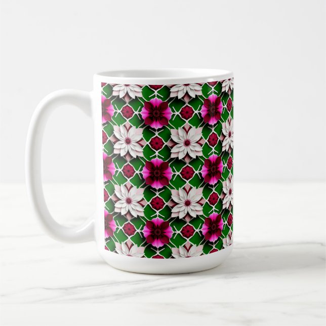 🌸 Färgglatt blomsterträdgård Blommande Mönster ☕ Kaffemugg (Vänster)