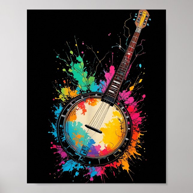 Färgglatt bluegrass-banjo färg stänk musik kärlek poster (Framsidan)