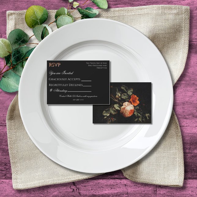 Färgglatt Boho Chic Svart Blommig RSVP OSA Kort (Skapare uppladdad)