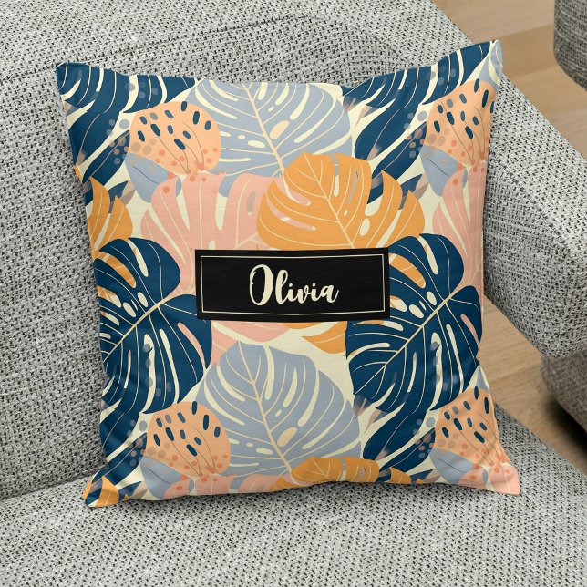 Färgglatt Boho Tropiskt Bladsmönster Kudde (Skapare uppladdad)