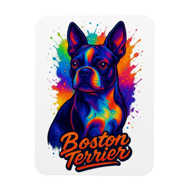 Färgglatt Boston Terrier Pop Art Porträtt Magnet (Vertikal)