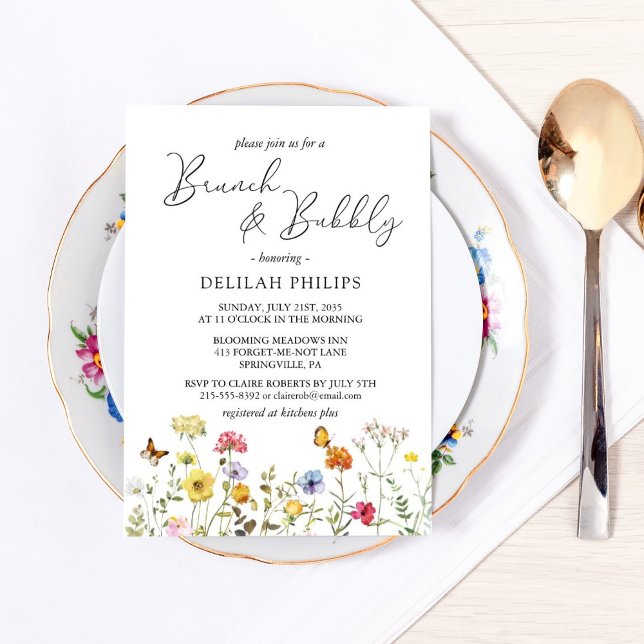 Färgglatt botaniskt bröllopsbrunch med bubbel inbjudningar (Skapare uppladdad)