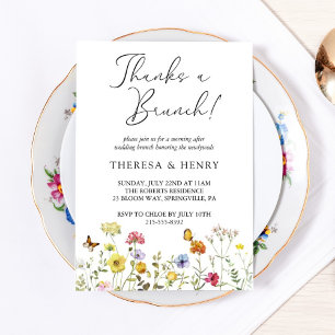 Färgglatt Botaniskt Bröllopsbrunch med Vilda Blomm Inbjudningar