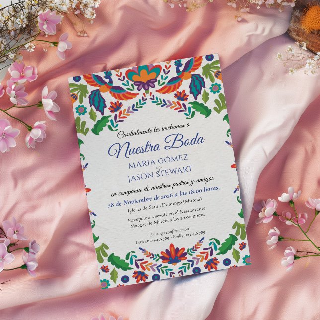 Färgglatt botaniskt estetiskt Boda spanskt bröllop Inbjudningar (Colorful Botanical Aesthetic Boda Spanish Wedding Invitation)