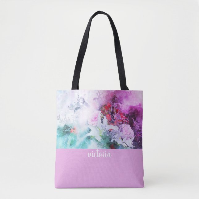 Färgglatt botaniskt trädgårdsmonogram tygkasse (Framsida)
