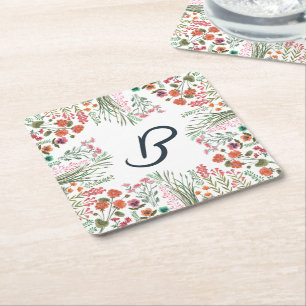 Färgglatt bröllopsduschmonogram med vilda blommor underlägg papper kvadrat