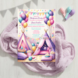 Färgglatt Charmigt Teepee Födelsedags-Soveri-Party Inbjudningar