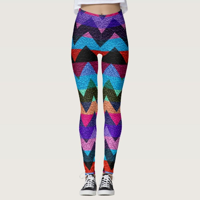 Färgglatt Chevron Modernt Läder #10 Leggings (Framsida)