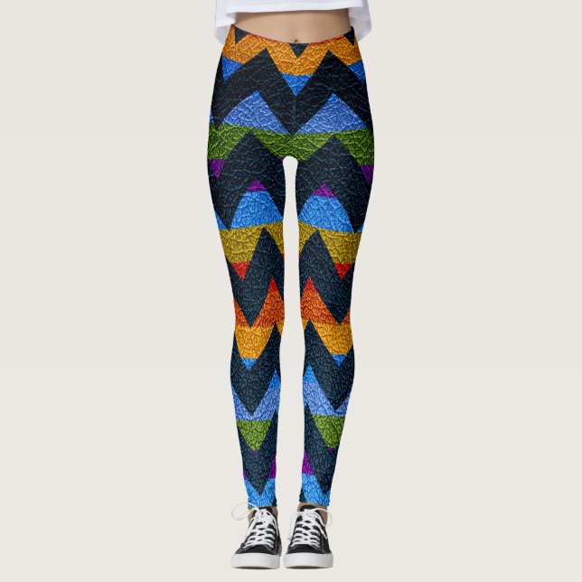 Färgglatt Chevron Modernt Läder #13 Leggings (Framsida)
