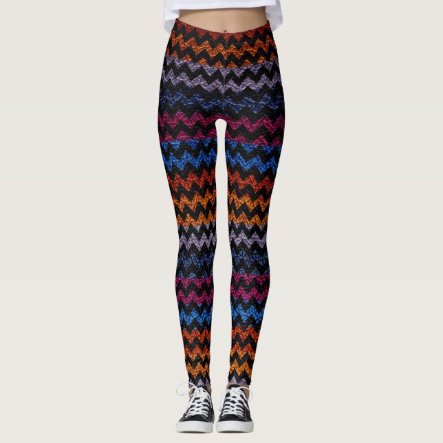Färgglatt Chevron Modernt Läder #23 Leggings (Framsida)
