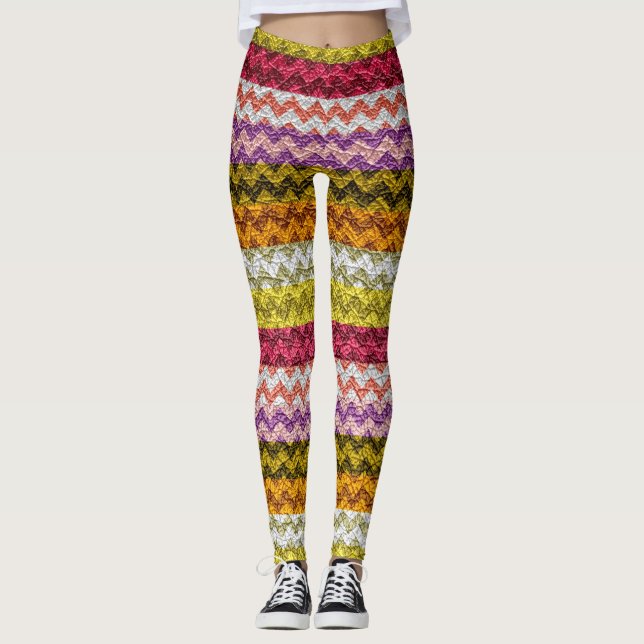 Färgglatt Chevron Modernt Läder #27 Leggings (Framsida)