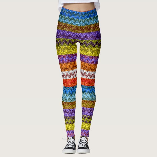 Färgglatt Chevron Modernt Läder #2 Leggings (Framsida)