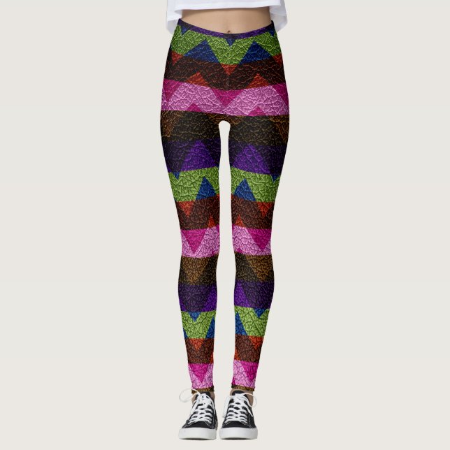 Färgglatt Chevron Modernt Läder #7 Leggings (Framsida)