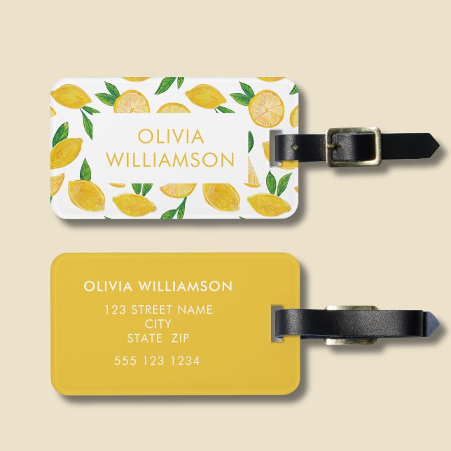 Färgglatt Citrus Citronmönster Bagagebricka (Lemon Luggage tag)