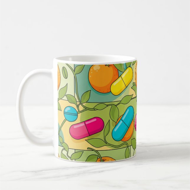 Färgglatt Citrus & Vitamin Piller Mönster Kaffemugg (Vänster)