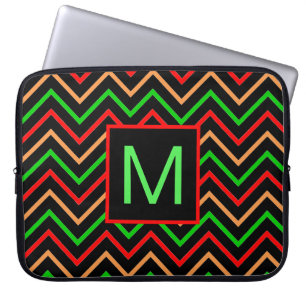 Färgglatt coolt chevron på svart monogram laptop fodral