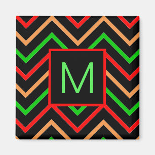 Färgglatt coolt chevron på svart monogram magnet